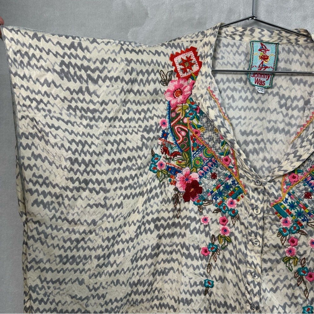 Johnny Was Silk Multicolor Embroidered Tunic‎ One Size Oversized READ - Picture 3 of 10